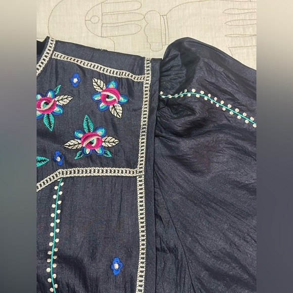 NEW Isabel Marant Caroline Embroidered Silk-satin Midi Dress Sz 36 Faded Black - Picture 14 of 16